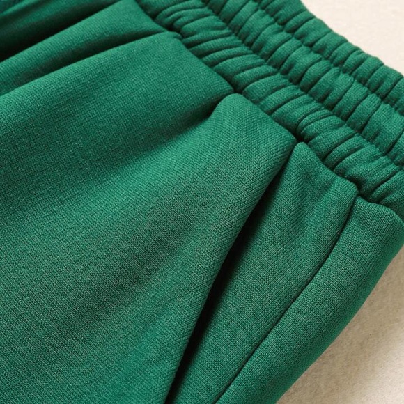 🟪 Solid Drawstring Forest Green Waist Thermal Lined Sweatpants - Picture 3 of 7